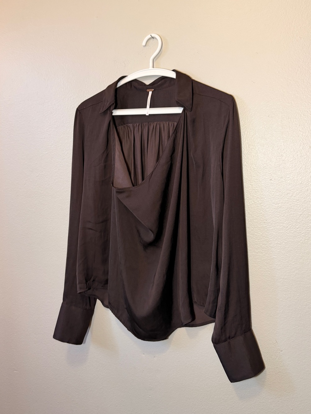 Free people Chocolate Brown Draped Long-Sleeve Blouse
